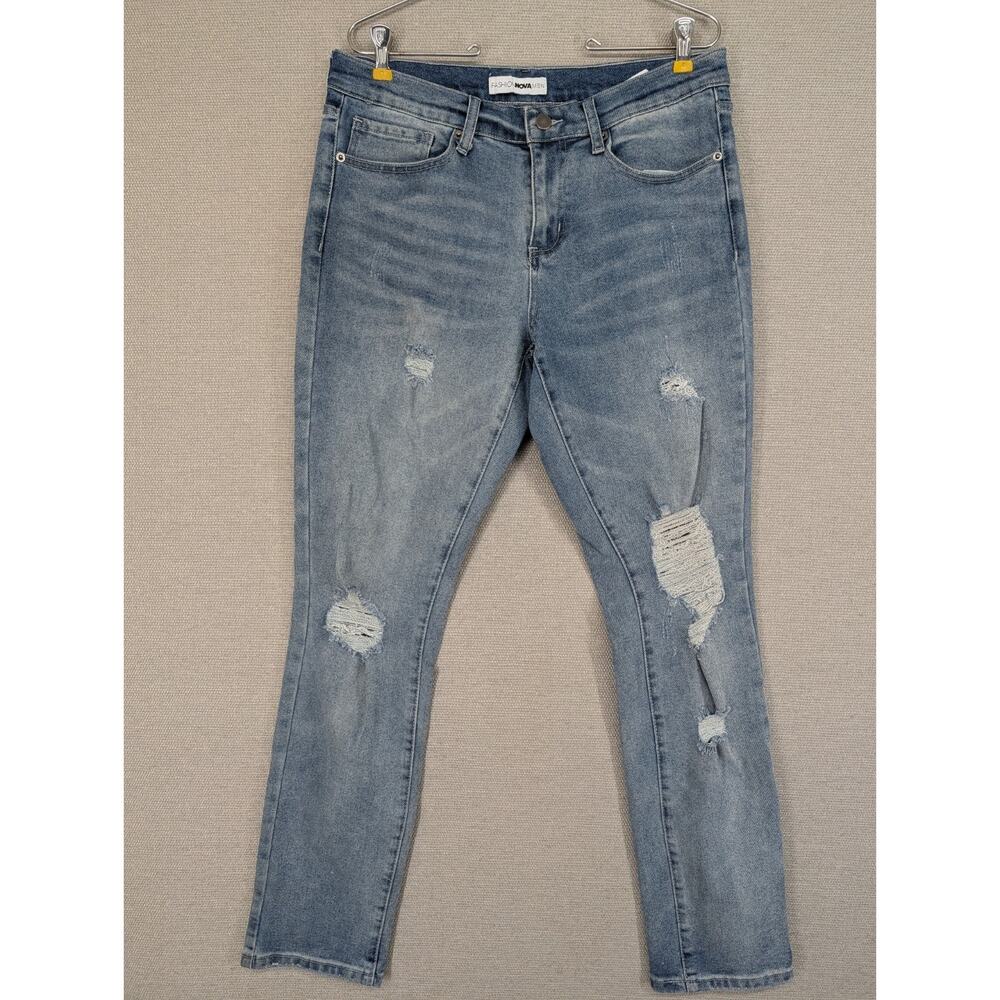 Fashion Nova Men Blue Jeans Size 32 x 32 Distressed -1025F158